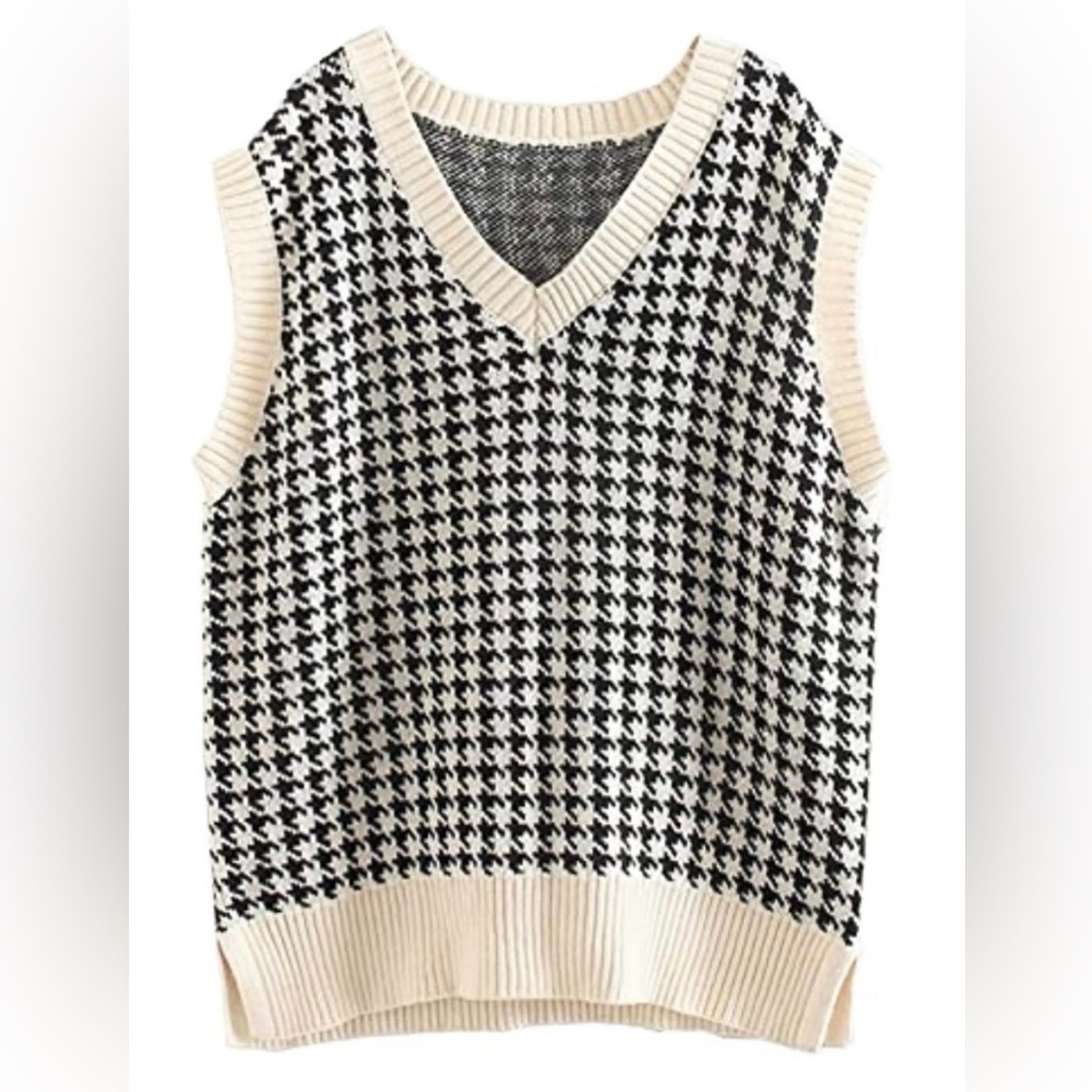 Houndstooth Sleeveless Sweater Vest! M sz
